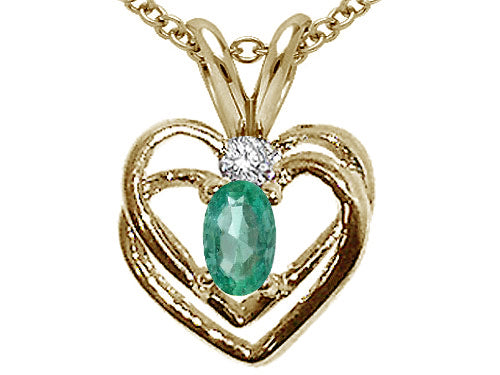 Tommaso Design™ Oval 5x3mm Genuine Emerald Heart Pendant Necklace