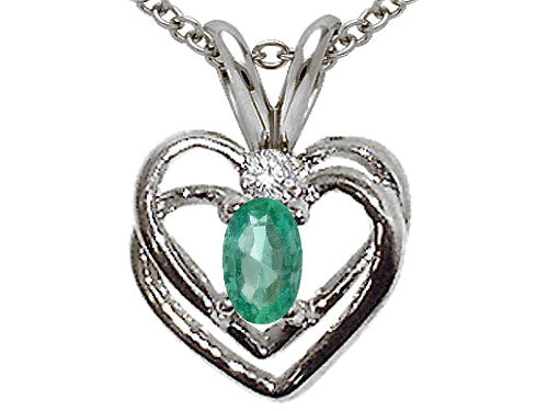 Tommaso Design™ Oval 5x3mm Genuine Emerald Heart Pendant Necklace
