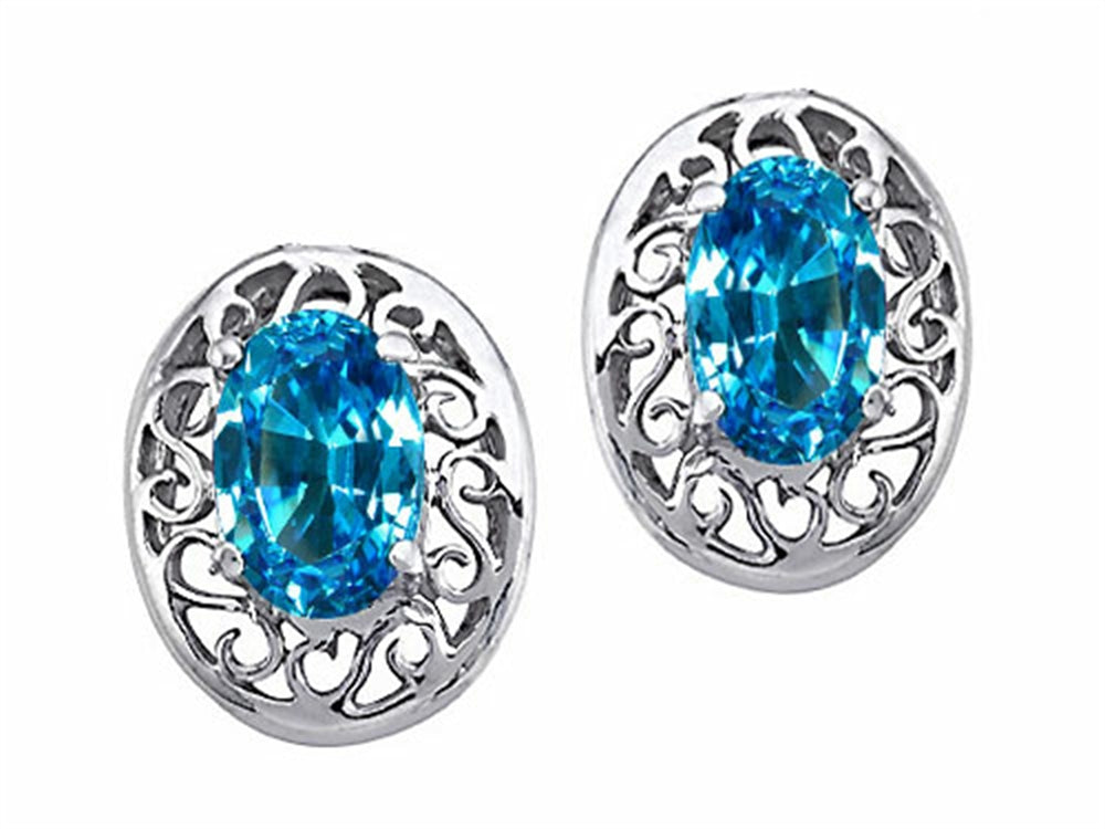 Tommaso Design™ Oval 6x4mm Genuine Blue Topaz Earrings