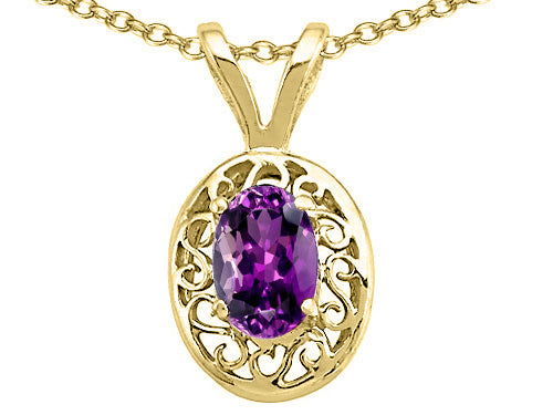 Tommaso Design™ Genuine Amethyst Oval 6x4mm Pendant Necklace
