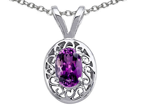 Tommaso Design™ Genuine Amethyst Oval 6x4mm Pendant Necklace