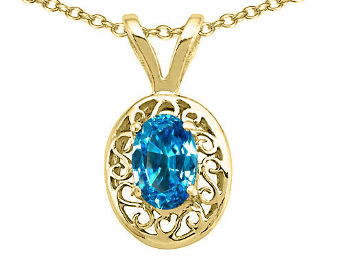 Tommaso Design™ Genuine Blue Topaz Oval 6x4mm Pendant Necklace