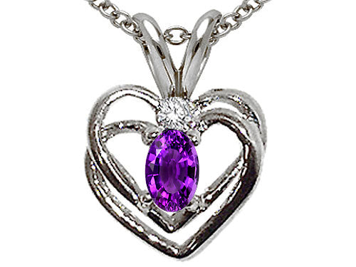 Tommaso Design™ Oval 5x3mm Genuine Amethyst Heart Pendant Necklace