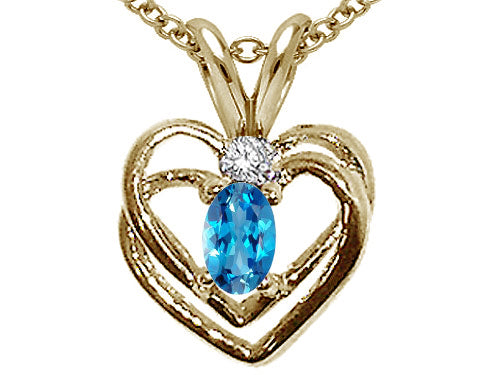 Tommaso Design™ Oval 5x3mm Genuine Blue Topaz Heart Pendant Necklace