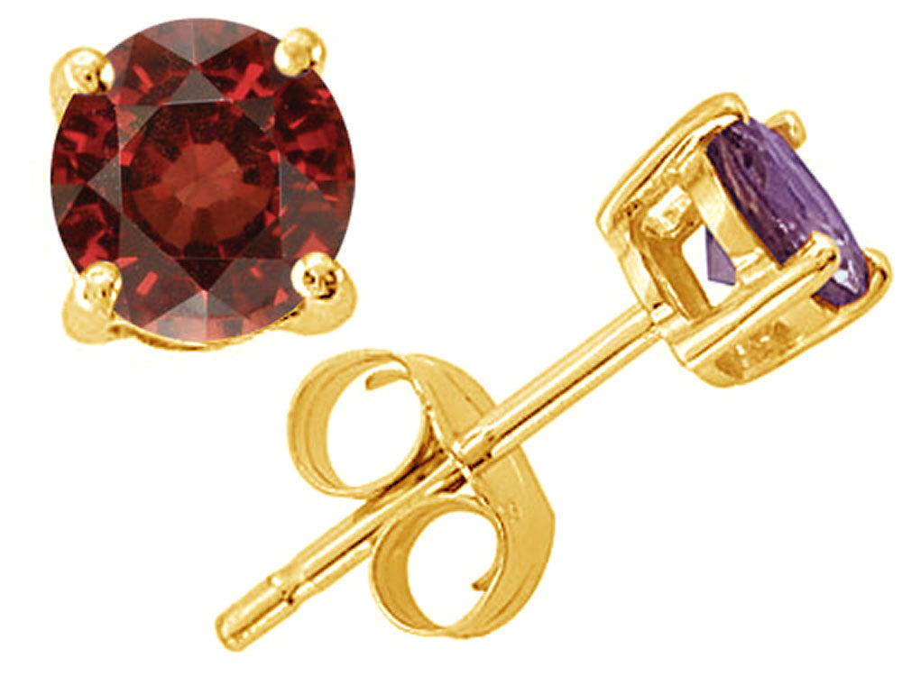 Tommaso Design™ Round Genuine Garnet Earrings Studs