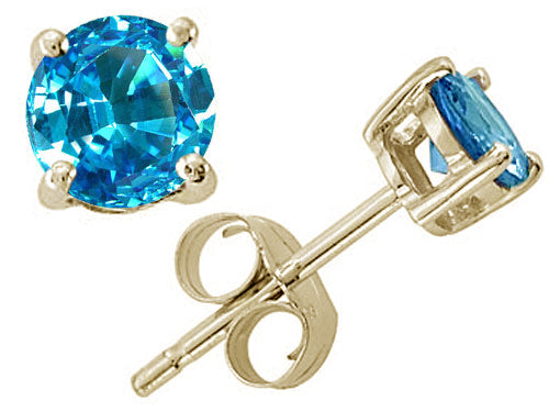 Tommaso Design™ Round Genuine Blue Topaz Earrings Studs