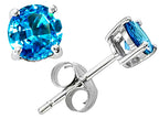 Tommaso Design™ Round Genuine Blue Topaz Earrings Studs