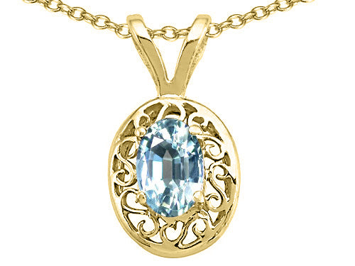 Tommaso Design™ Genuine Aquamarine Oval 6x4mm Pendant Necklace