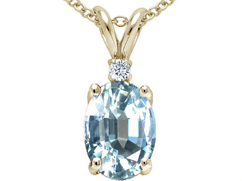 Tommaso Design™ Oval 8x6 mm Genuine Aquamarine Pendant Necklace