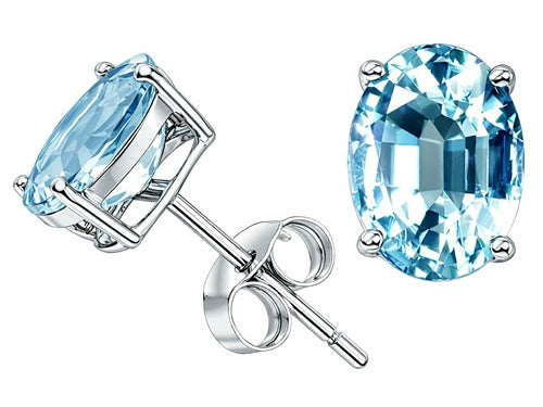 Tommaso Design™ Oval 8x6mm Genuine Aquamarine Earrings Studs