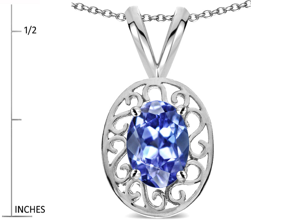 Star K ™ Vintage Style Filigree Oval 6x4mm Genuine Tanzanite Pendant Necklace
