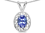 Star K ™ Vintage Style Filigree Oval 6x4mm Genuine Tanzanite Pendant Necklace