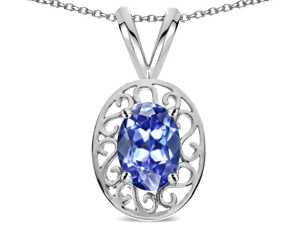 Star K ™ Vintage Style Filigree Oval 6x4mm Genuine Tanzanite Pendant Necklace