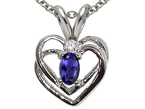 Tommaso Design™ Oval 6x4mm Genuine Iolite Heart Pendant Necklace
