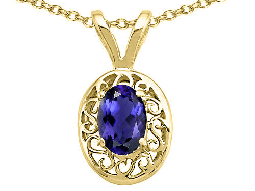 Tommaso Design™ Genuine Iolite Oval 6x4mm Pendant Necklace