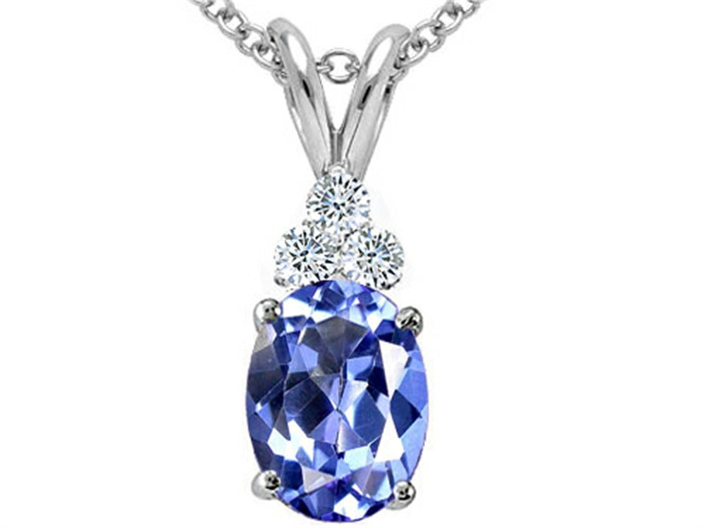 Tommaso Design™ Oval Genuine Tanzanite and Diamond Pendant Necklace