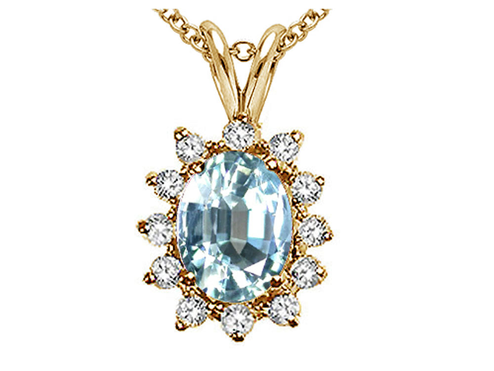 Tommaso Design™ Oval 8x6 mm Genuine Aquamarine Pendant Necklace