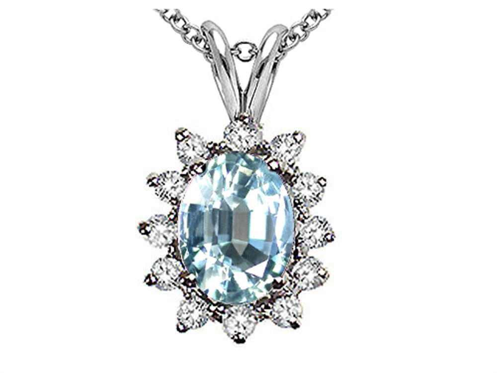 Tommaso Design™ Oval 8x6 mm Genuine Aquamarine Pendant Necklace