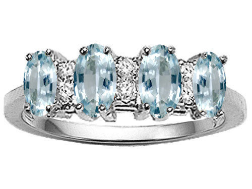 Tommaso Design™ Genuine 4 Stone Aquamarine Ring