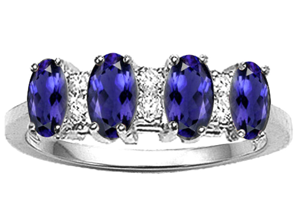 Tommaso Design™ Oval 5x3mm Genuine 4 Stone Iolite Ring