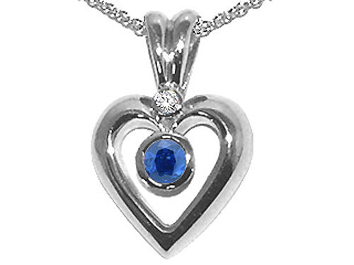 Tommaso Design™ Round 4mm Genuine Sapphire Heart Shaped Pendant Necklaces