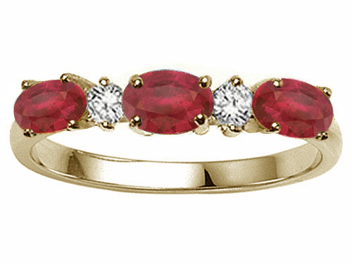 Tommaso Design™ Genuine Ruby and Diamond 3 Stone Ring