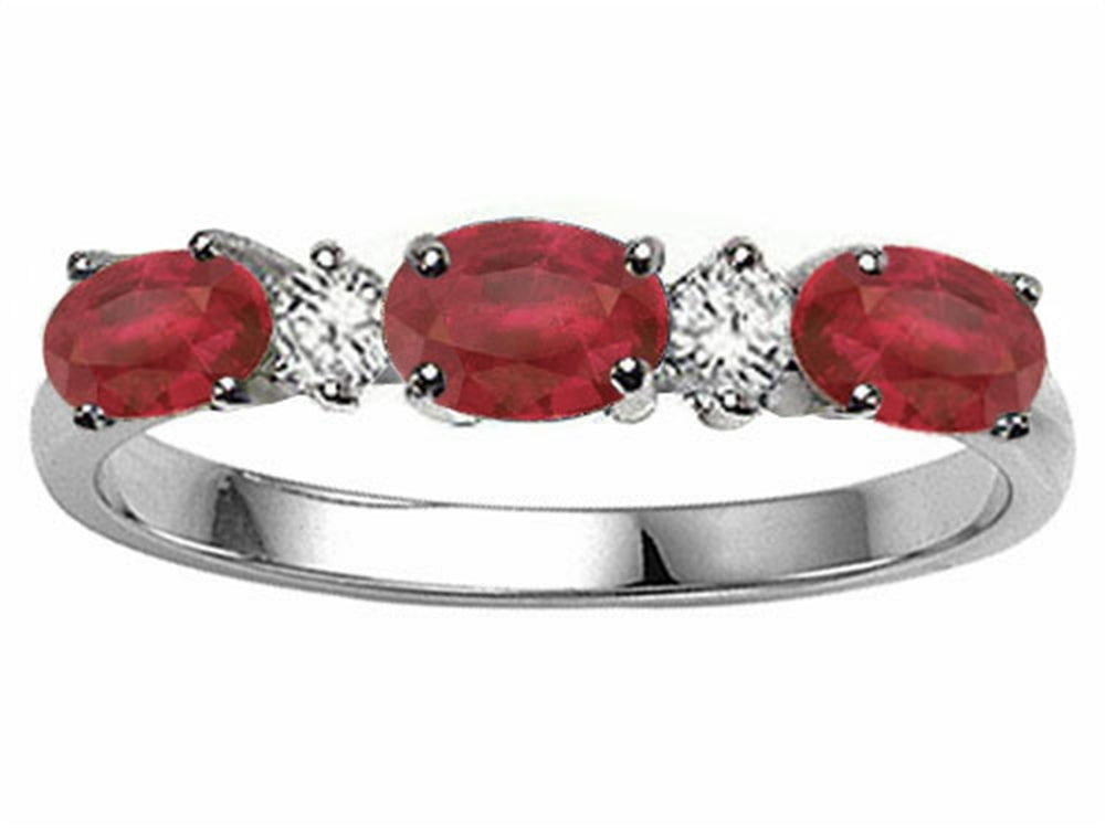 Tommaso Design™ Genuine Ruby and Diamond 3 Stone Ring