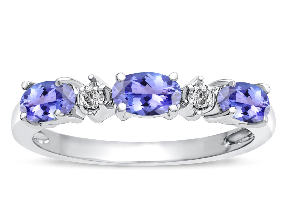 Tommaso Design™ Oval 5x3mm Genuine Tanzanite three stone oval band