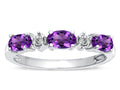 Tommaso Design™ Genuine Amethyst three stone oval band