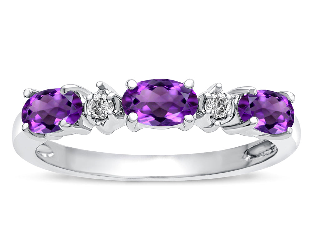 Tommaso Design™ Genuine Amethyst three stone oval band