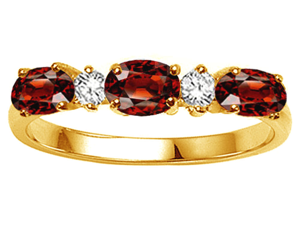 Tommaso Design™ Genuine Garnet three stone oval band