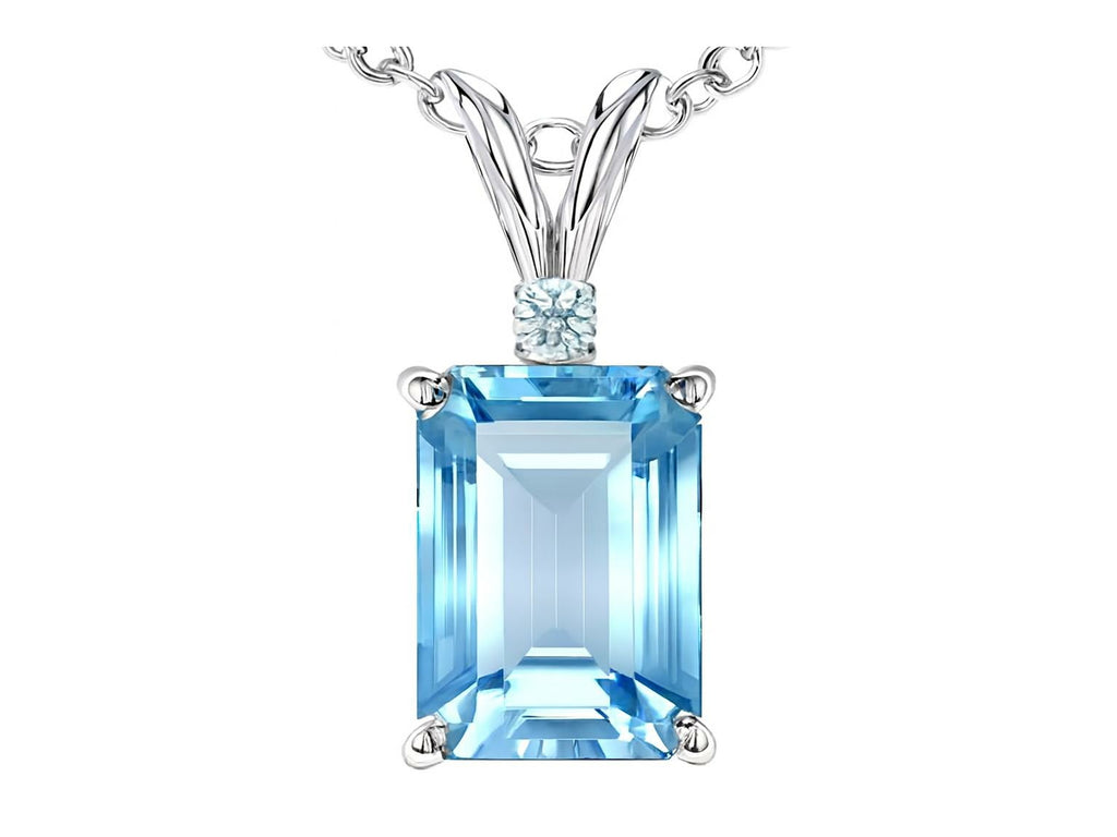 Star K Emerald Cut Simulated Aquamarine Pendant Necklace