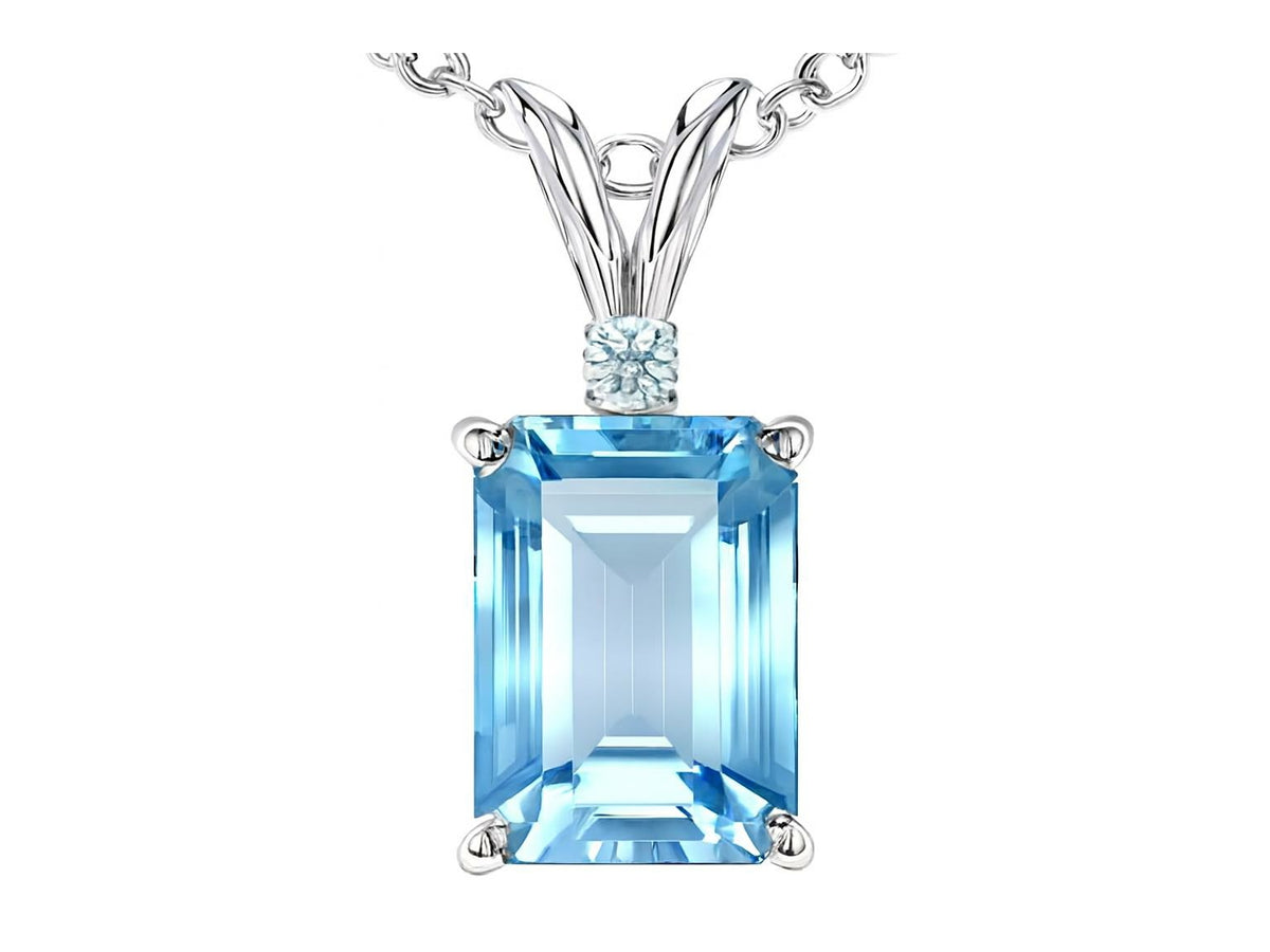Star K Emerald Cut Simulated Aquamarine Pendant Necklace