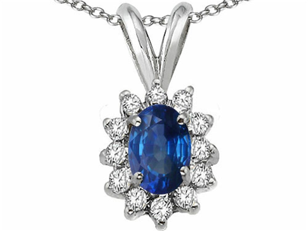 Tommaso Design™ Oval 7x5mm Genuine Sapphire Pendant Necklace