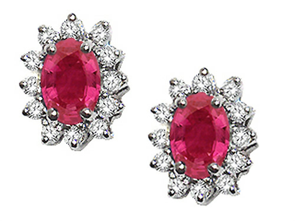Tommaso Design™ Genuine Ruby and Diamond Classic Earrings Oval 7x5mm