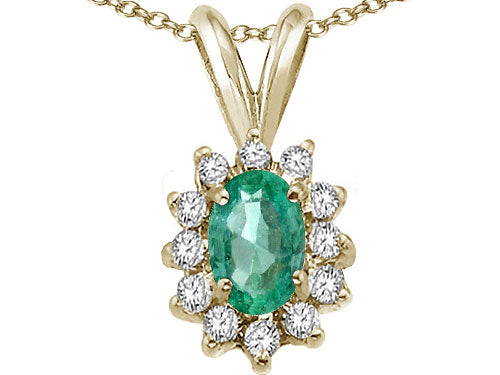 Tommaso Design™ Oval 7x5mm Genuine Emerald Pendant Necklace