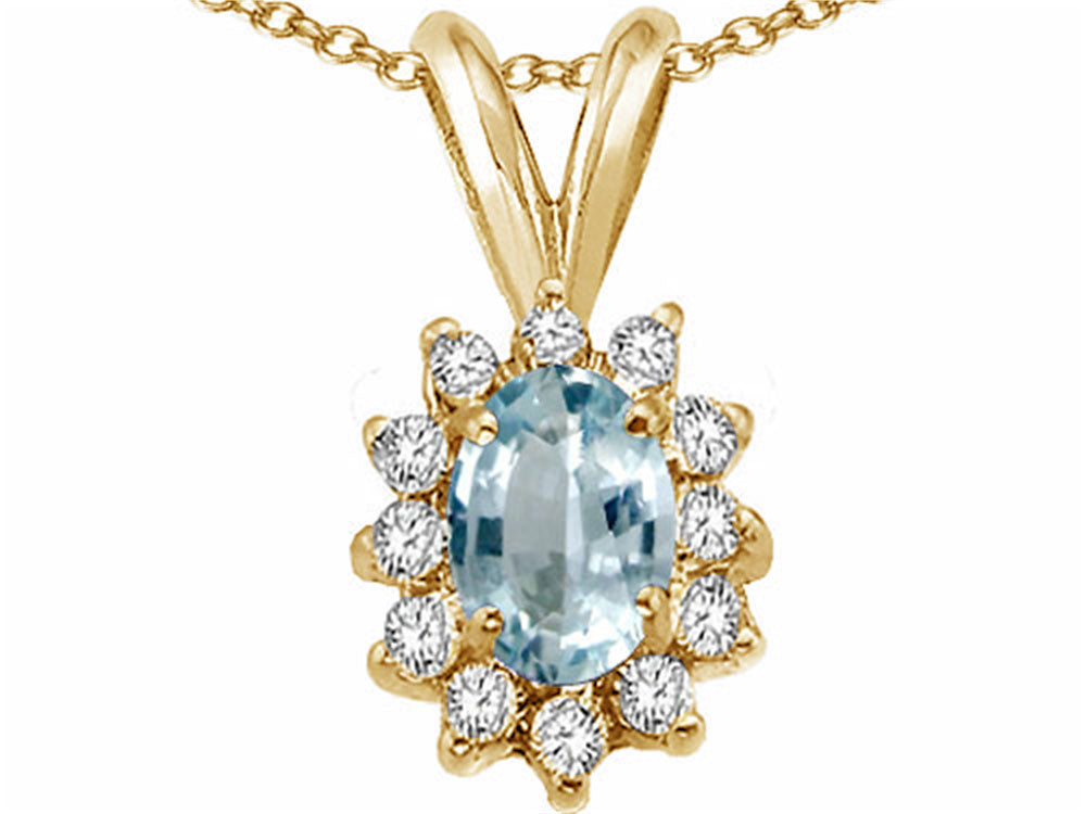 Tommaso Design™ Oval 7x5mm Genuine Aquamarine Pendant Necklace