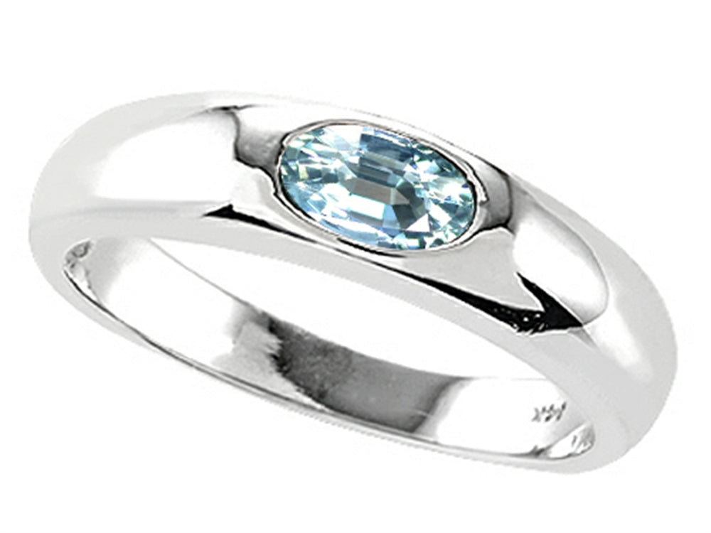 Tommaso Design™ Oval 6x4mm Genuine Aquamarine Birthstone Wedding Band