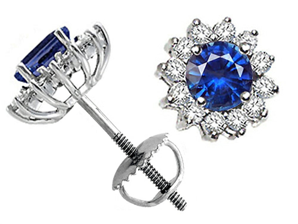 Tommaso Design™ Round 5mm Genuine Sapphire Screw Back Earrings Studs