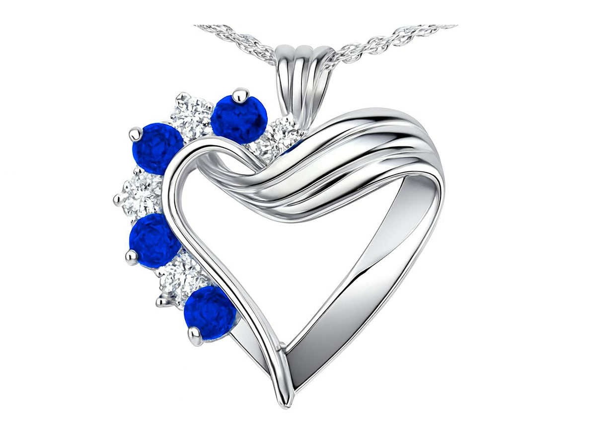 Tommaso Design™ Round 3mm Genuine Sapphire Heart Shaped Pendant Necklace