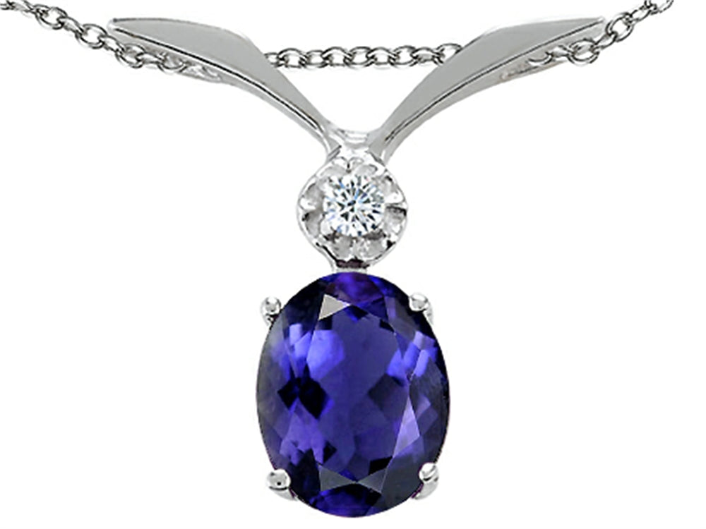 Tommaso Design™ Oval 7x5mm Genuine Iolite Pendant Necklace
