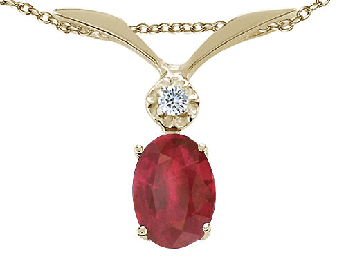 Tommaso Design™ Oval 7x5mm Genuine Ruby and Diamond Pendant Necklace