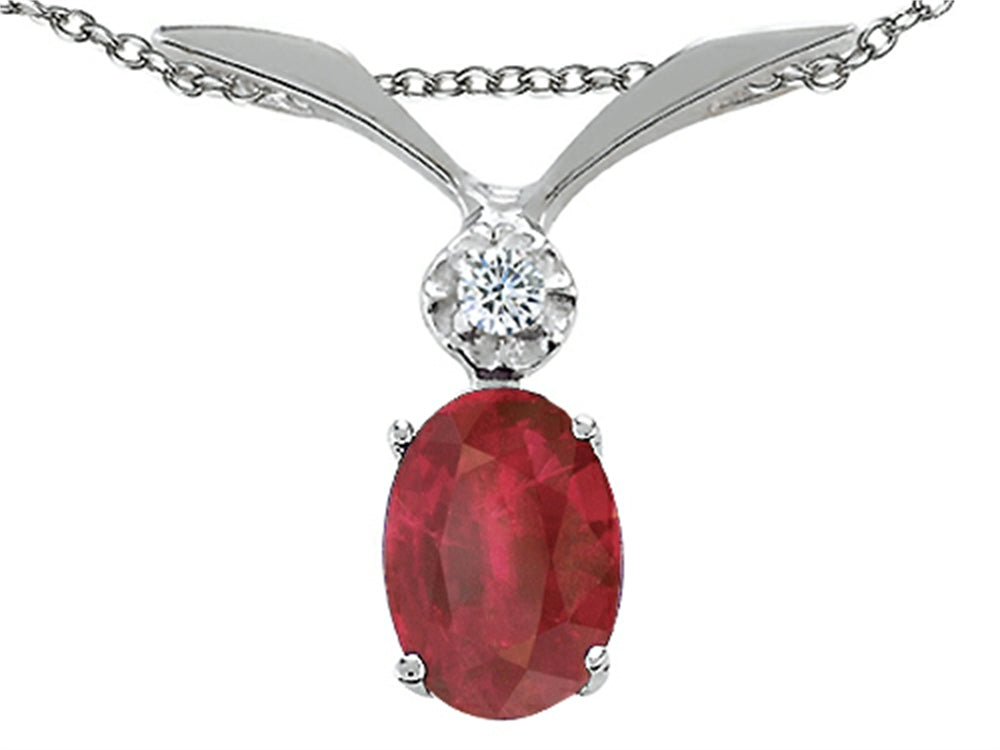 Tommaso Design™ Oval 7x5mm Genuine Ruby and Diamond Pendant Necklace