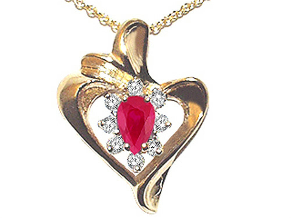 Tommaso Design™ Ruby and Diamond Heart Shaped Pendant Necklace