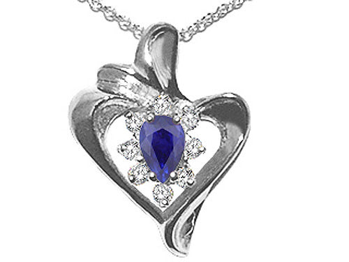Tommaso Design™ Pear Shape 6x4mm Genuine Sapphire Heart Shaped Pendant Necklace