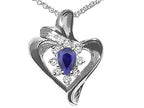 Tommaso Design™ Pear Shape 6x4mm Genuine Sapphire Heart Shaped Pendant Necklace