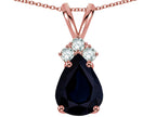 Star K™ Classic Pear Shape 8x6mm Genuine Dark Sapphire Rabbit Ear Pendant Necklace