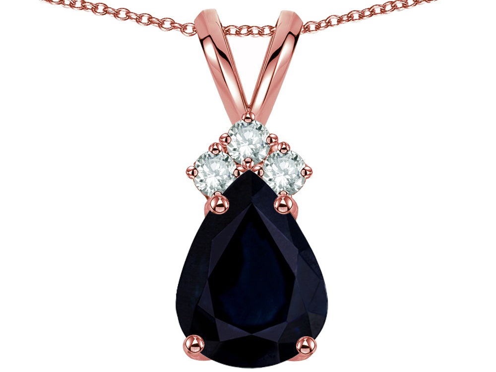 Star K™ Classic Pear Shape 8x6mm Genuine Dark Sapphire Rabbit Ear Pendant Necklace