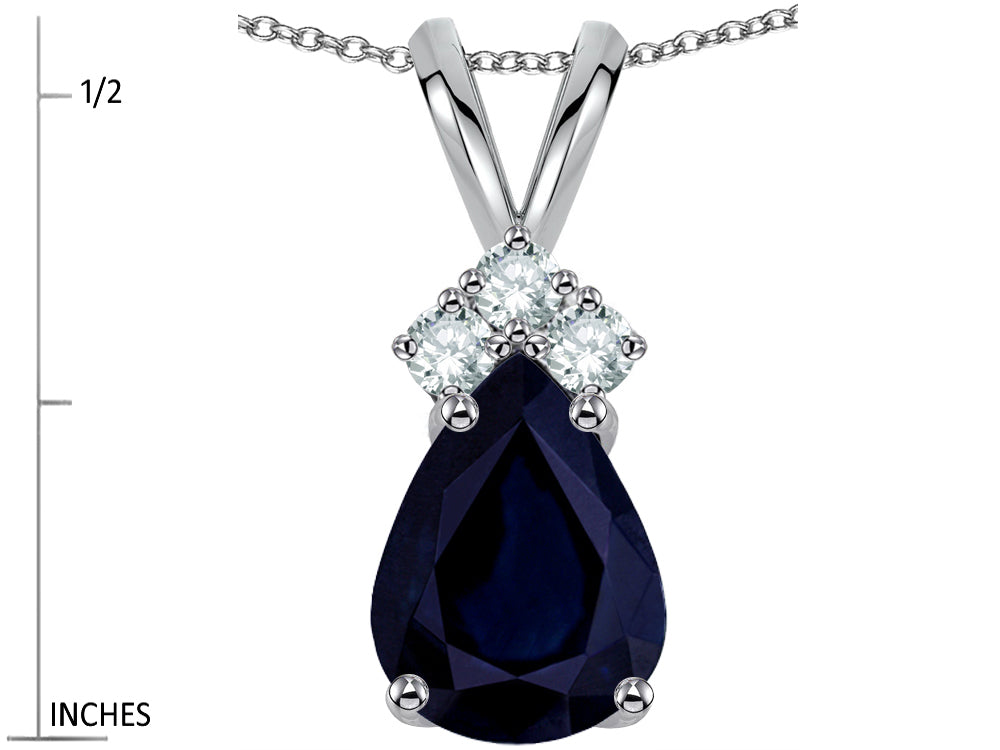 Star K™ Classic Pear Shape 8x6mm Genuine Dark Sapphire Rabbit Ear Pendant Necklace