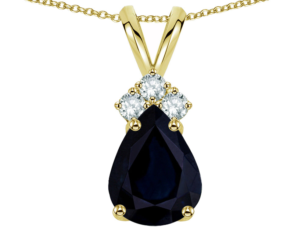 Star K™ Classic Pear Shape 8x6mm Genuine Dark Sapphire Rabbit Ear Pendant Necklace